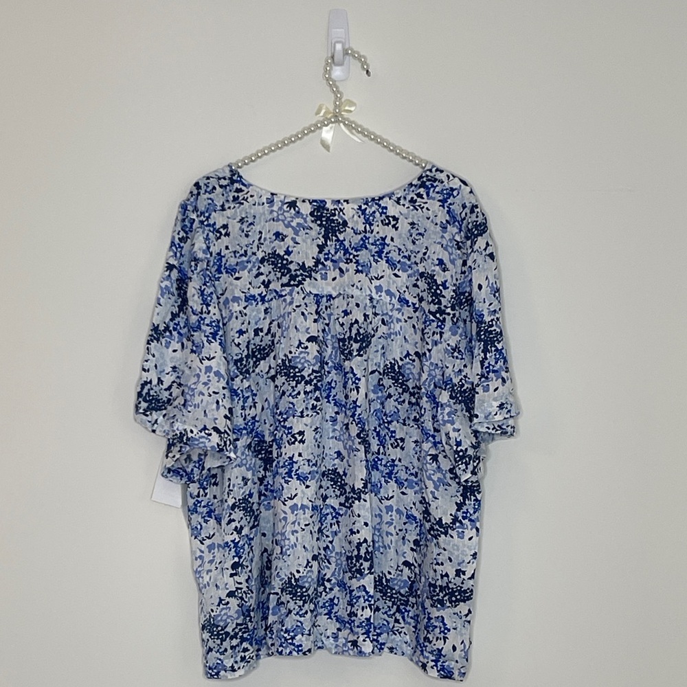 Caslon Blue and White Flutter Sleeve Blouse - Picture 9 of 12